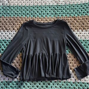 Charcoal Gray Long Sleeve Soft Jersey Babydoll Ruffle Top Shirt Womans sz Large